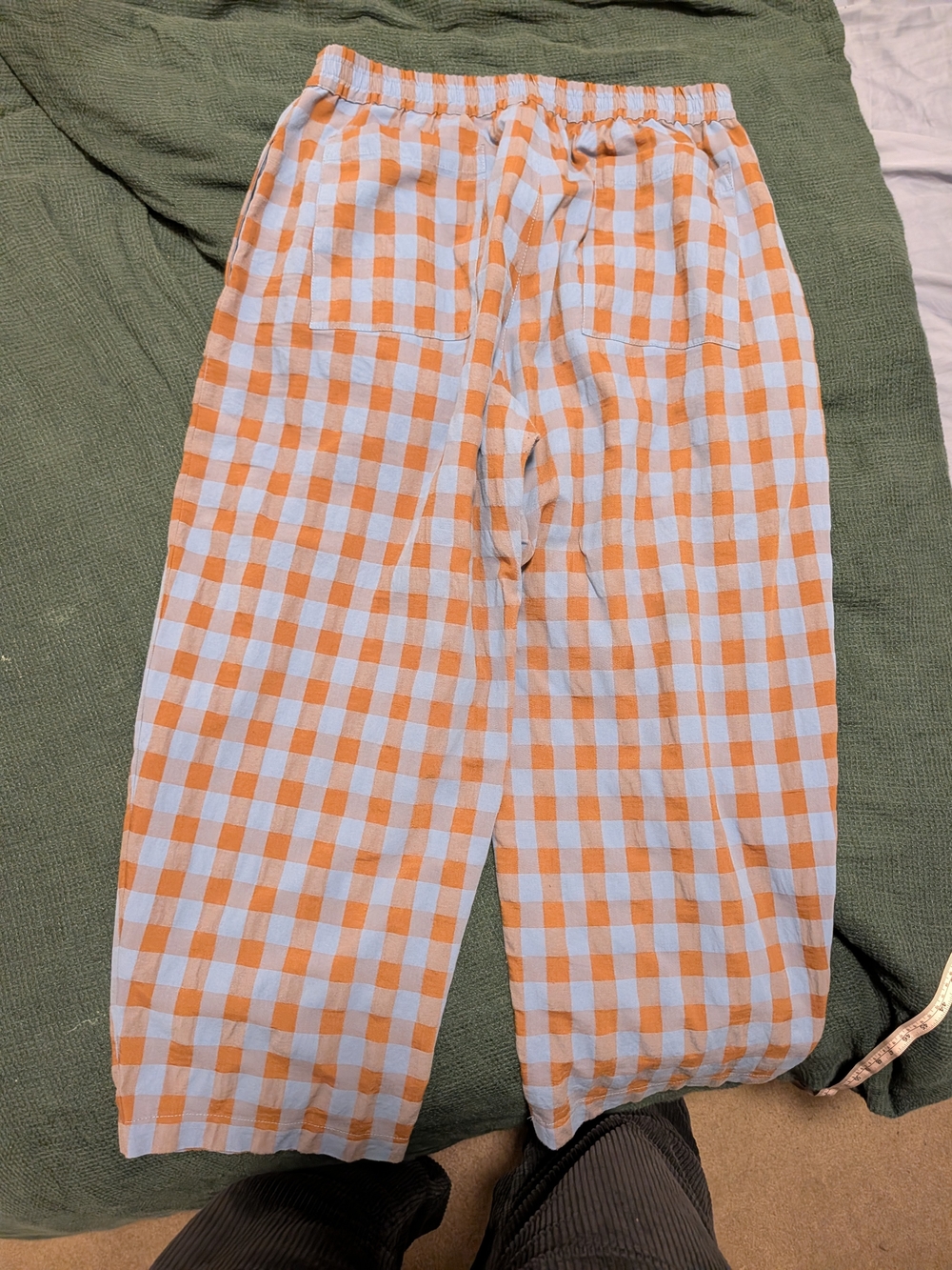 Wide-Leg Gingham Pants in Orange and White
